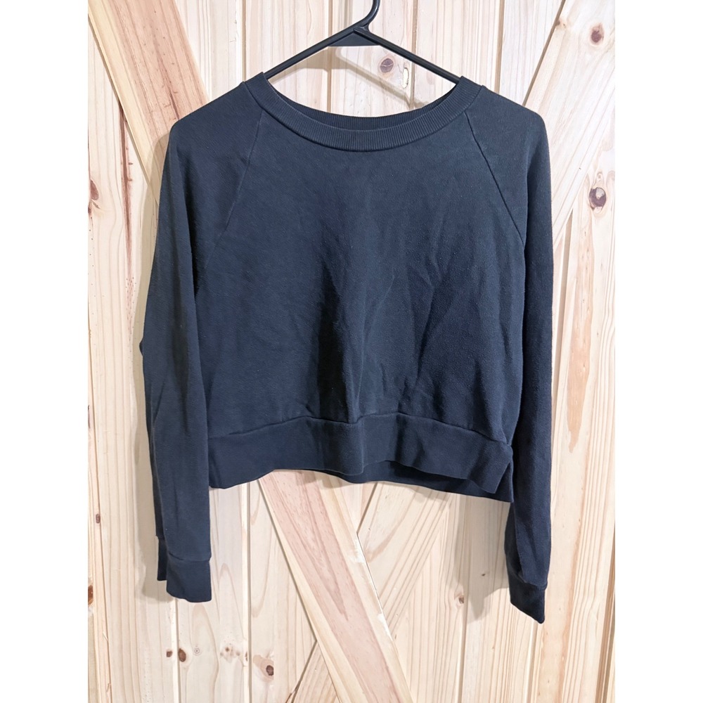 Colsie Women Black Cropped Crewneck Raglan Sweatshirt Small Pullover (0512V)